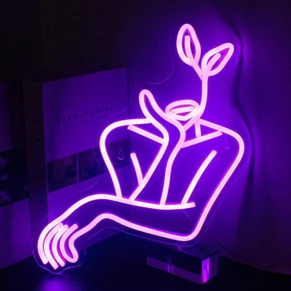 Neon Purple Self Love Woman Girl Plant Body Positivity Light Room Wall Decor